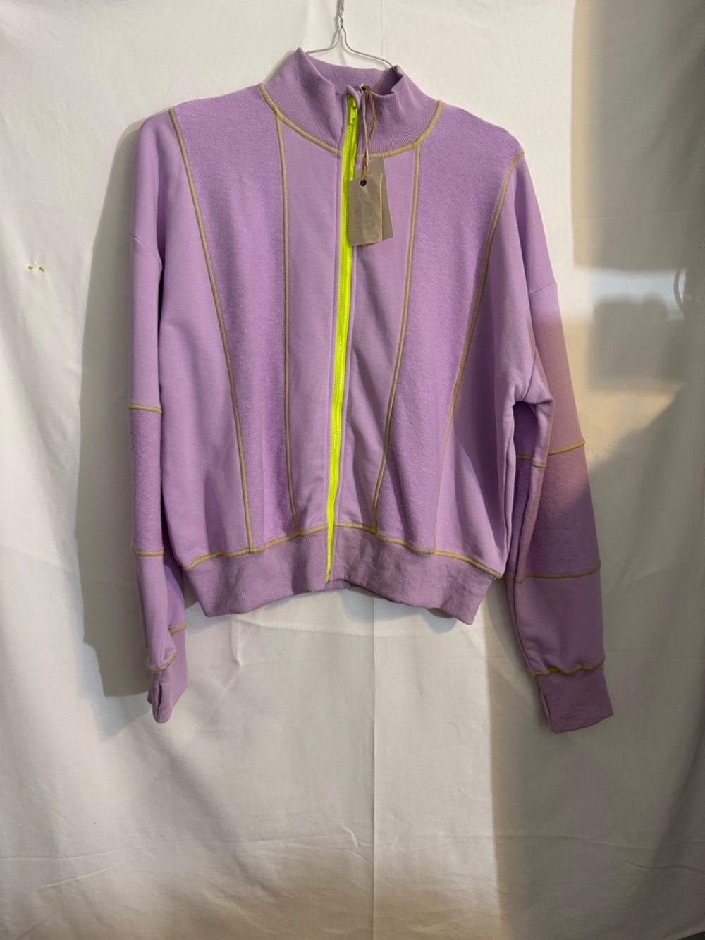 Lavender Zip-Up Bomber Jacket with Neon Yellow Zipper